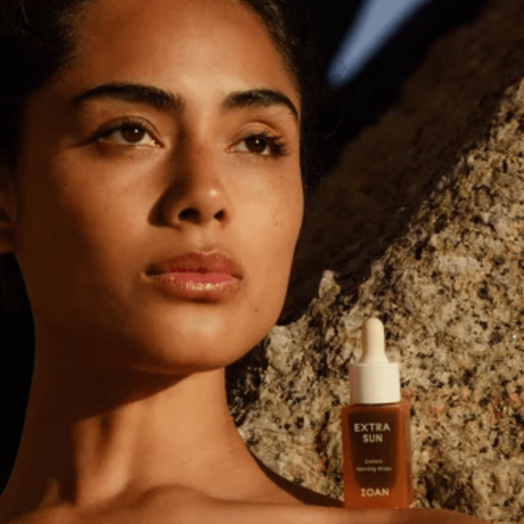 tanning drops ioan met gezicht vrouw