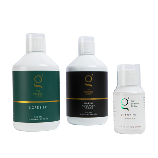 Premium vloeibare schoonheidskuur van The Swedish Glow – collageen, nordsilk en omega 3 voor stralende huid