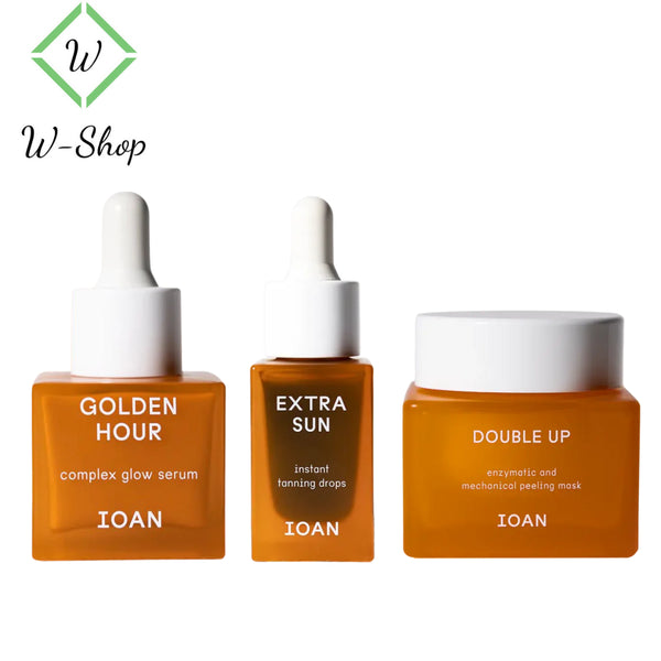 voordeelset IOAN voor een stralende huid met golden hour extra sun en peelingmasker