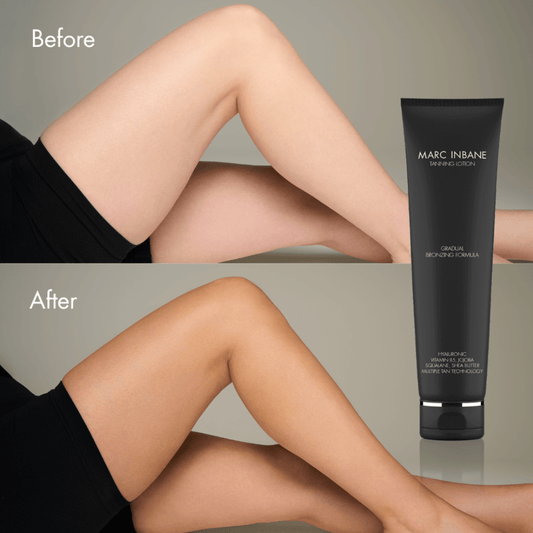 before en after gebruik marc inbane tanningslotion op benen