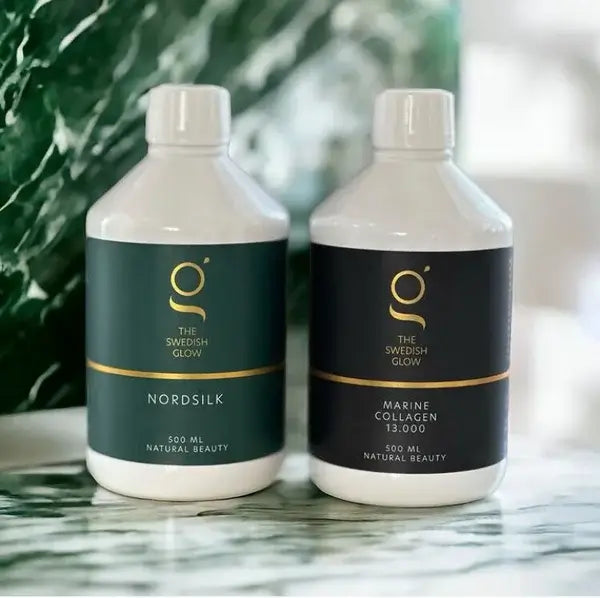 Vloeibare collageenkuur van The Swedish Glow – marine collageen en nordsilk voor stevige huid en glanzend haar