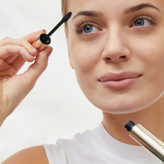 2-in-1 set van Dr Irena Eris – stimuleert wimpergroei en verzorgt met mascara - vrouw met mascara borstel