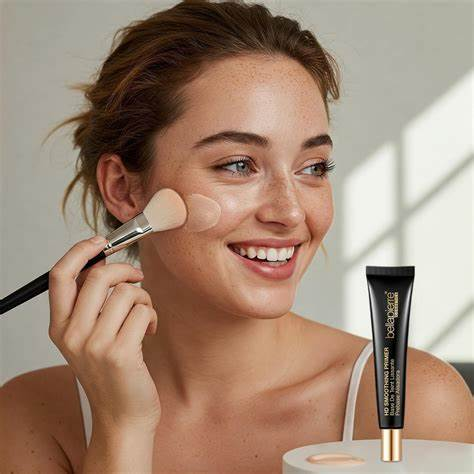 Bellápierre HD Smoothing Primer in tube – egaliseert de huid en vervaagt fijne lijntjes - lifestyle foto met vrouw
